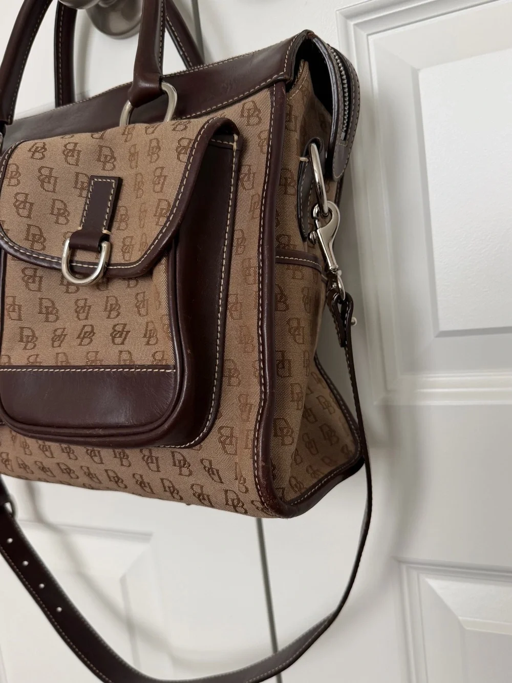 Dooney & Bourke Brown Signature Monogram Two-Pocket Briefcase Tote Crossbody Bag